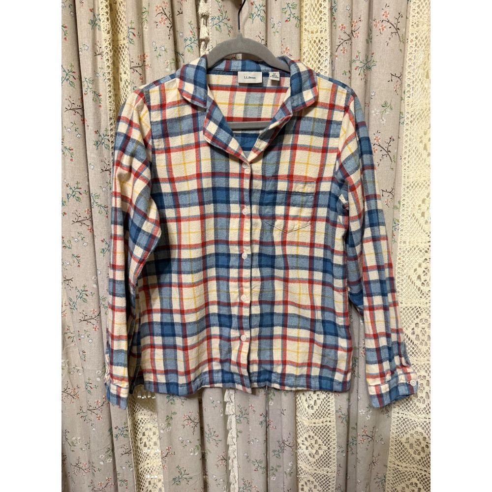 L.L.Bean Blue Red Plaid Cotton Flannel Button Up Shirt XS Regular
